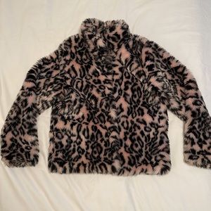 Girls faux fur leopard jacket